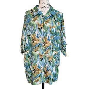 D'amante Tropical Surfer Hawaiian Aloha Button Down Casual Shirt - Size XXL